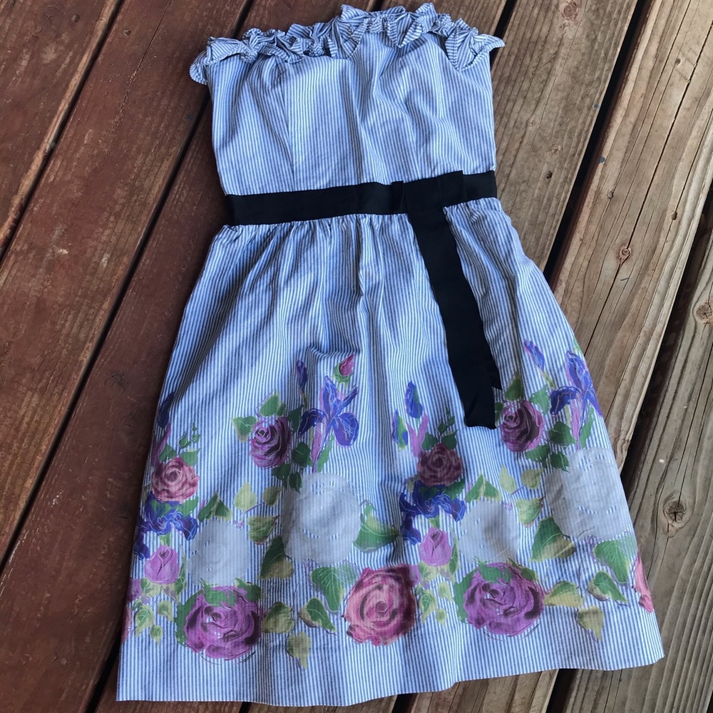 Anthropologie gray/white stripe strapless dress 0